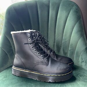 Dr. Martens Zavala Fur Lined Lace-up Combat Boot Black Leather.